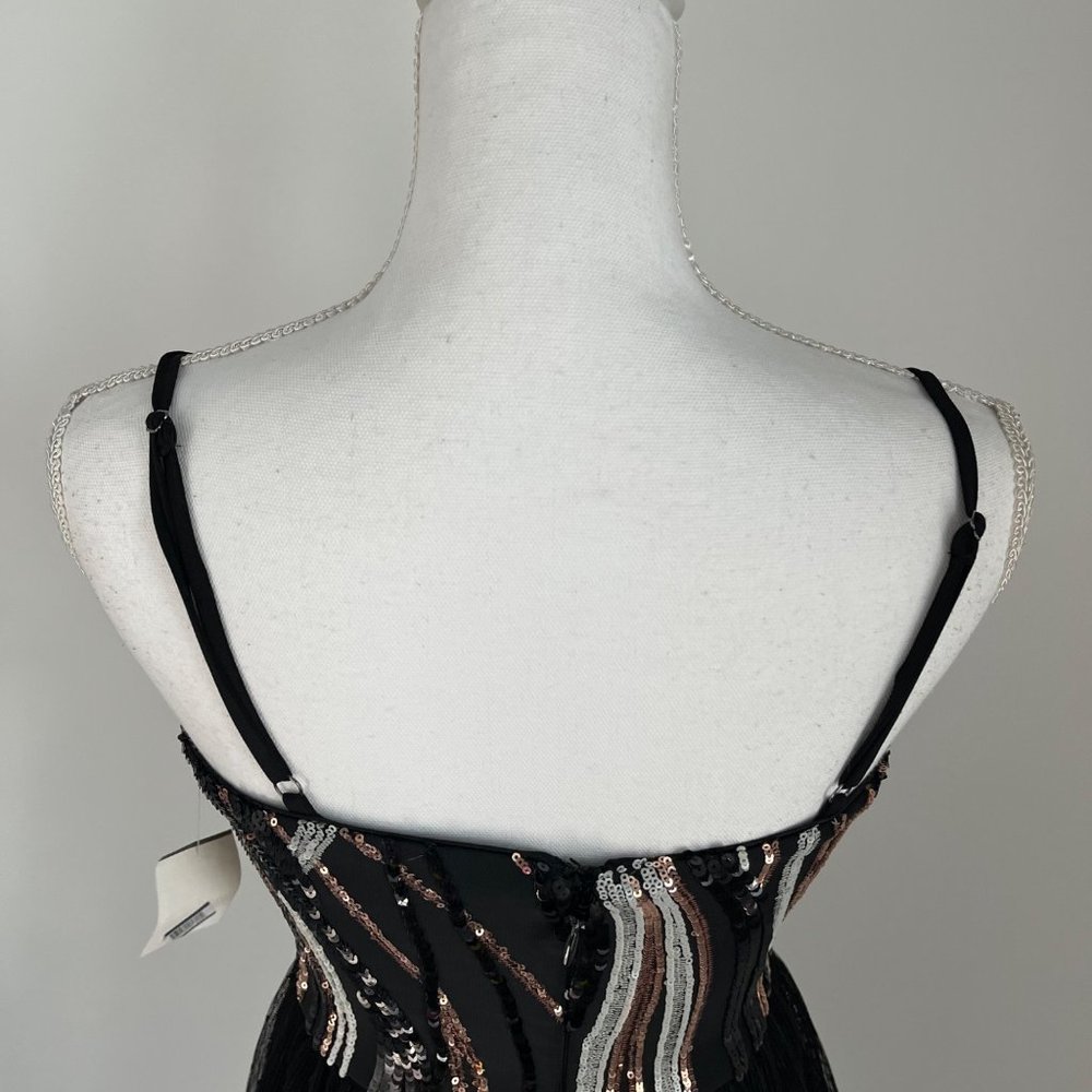 NWT Dress The Population Kady Sequin Block Print Tiered Dress in Black Multi Sml - Picture 8 of 15